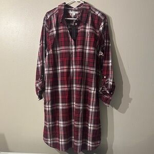 NWT Tommy Hilfiger Women's Red Plaid Flannel Roll-Tab Sleeve Shirt Dress XXL